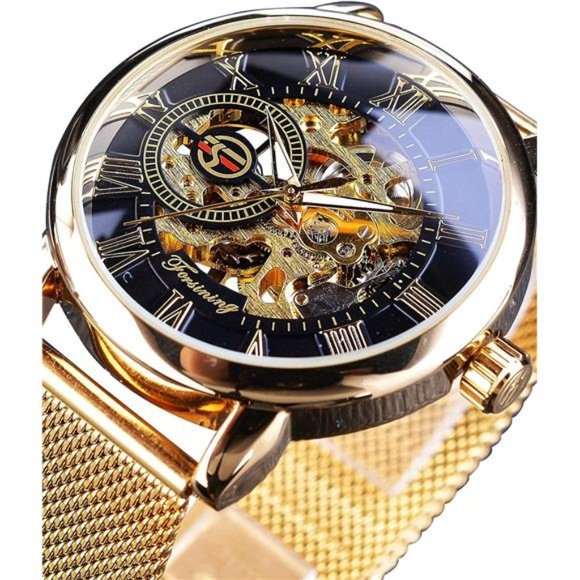 Men's Skeleton Watch Steampunk Watch Black Mechanical Watch for Men Minimalist - Picture 3 of 6